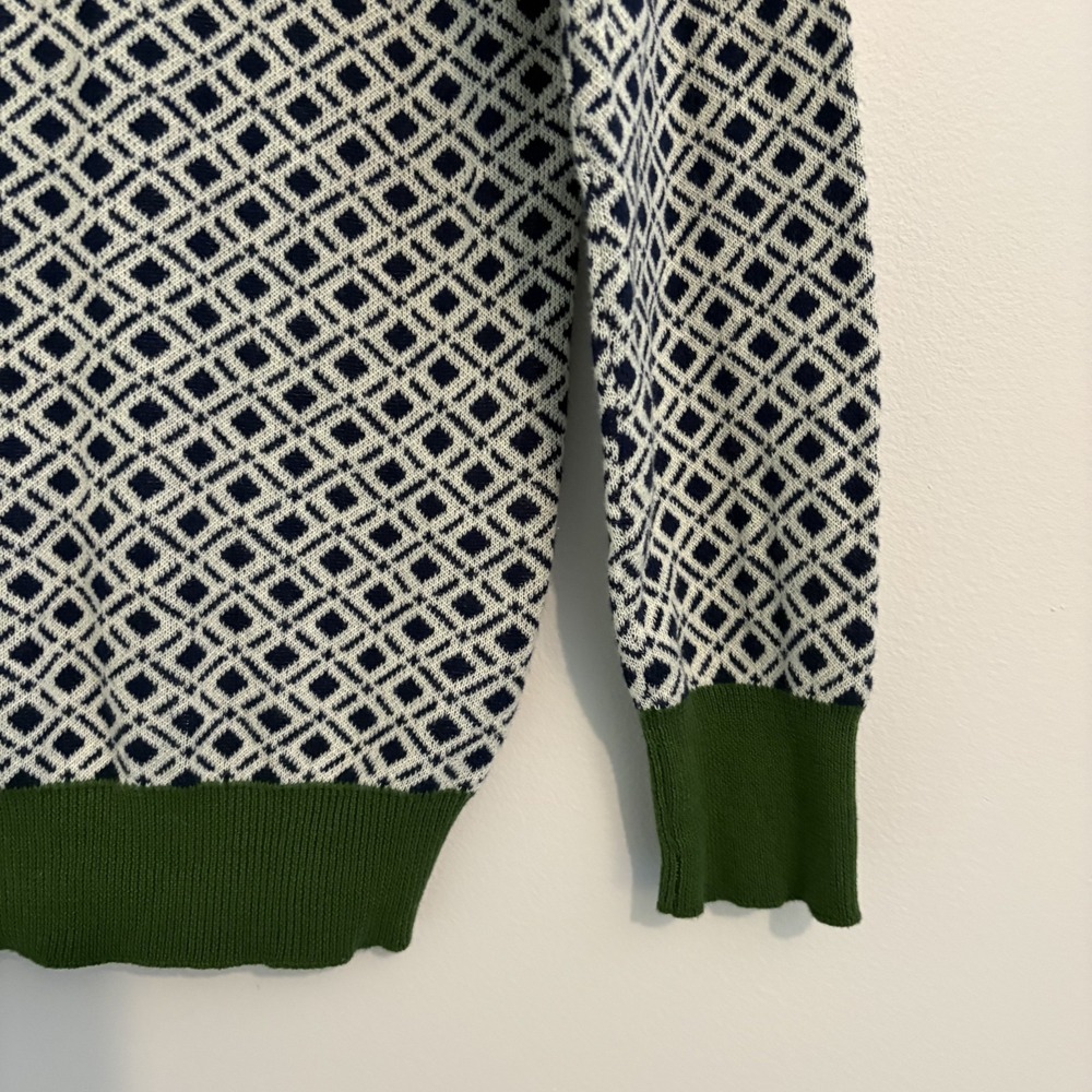 NWT OXKNIT 100% Cotton Green Patterned Bow Neck Knit Sweater Size M Preppy Twee - Picture 6 of 10